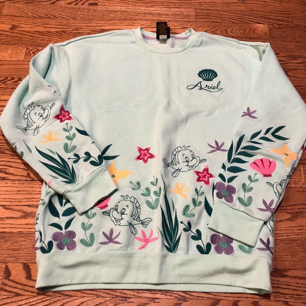 Disney The Little Mermaid Sweatshirt Ariel Flounder Embroidered